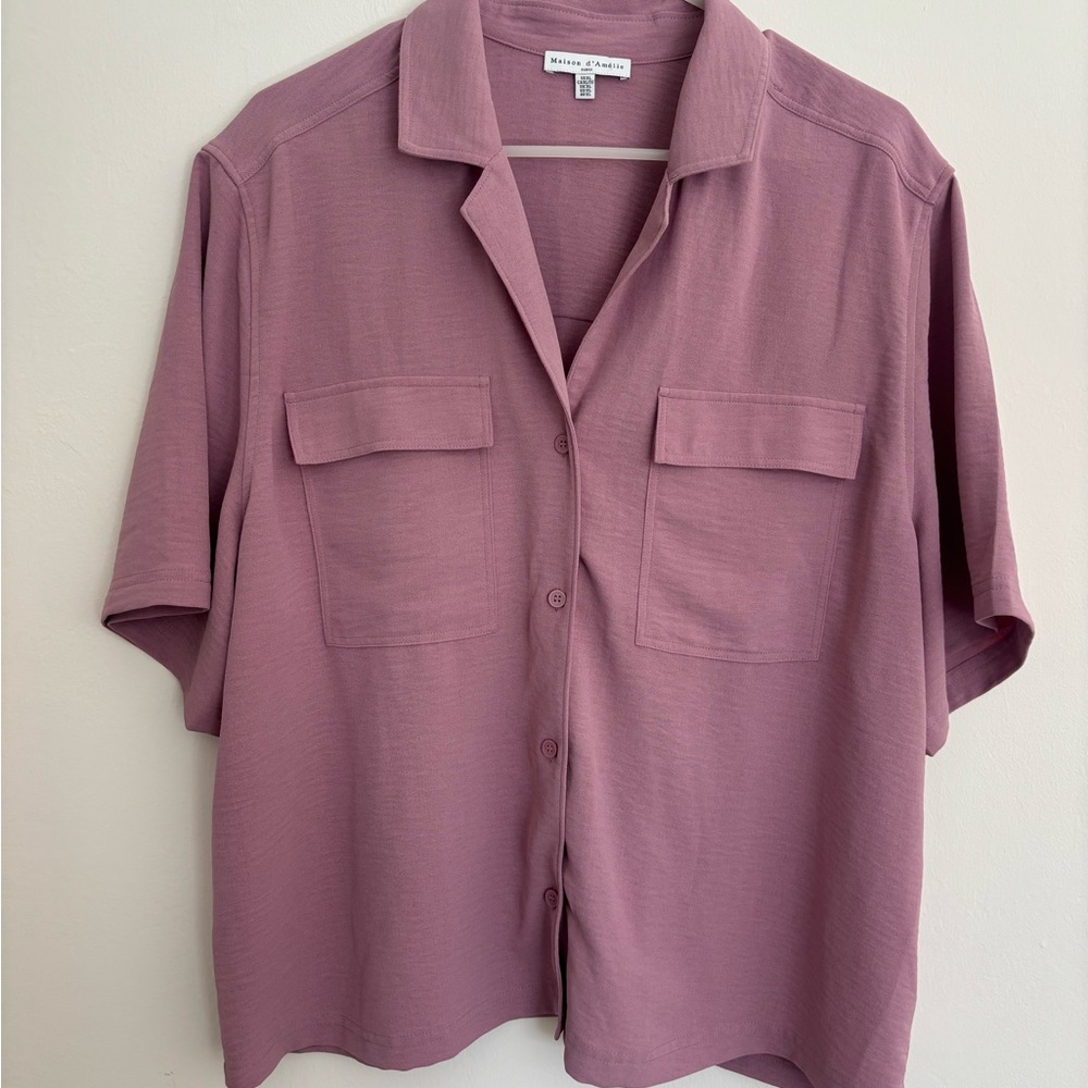 Maison d’ Amelie Paris Women’s Size XL Shirt Top Blouse Mauve Collared Button Up